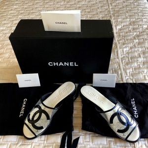 CHANEL Patent Calfskin PVC Mule 36 Transparent Black